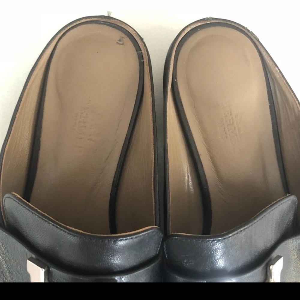 Hermes 36 6 US Rivoli Mules Black Fringe Silver H - Picture 4 of 7